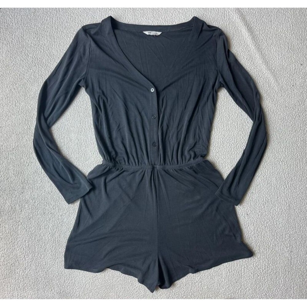 Off Duty Grey Ribbed Long Sleeve Romper Womens Small